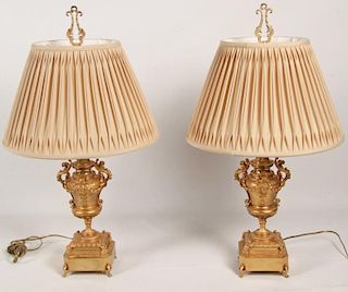 PAIR OF FRENCH DORE BRONZE URN FORMED LAMPS