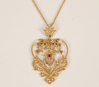 18K YELLOW GOLD HEART SHAPED PENDANT NECKLACE