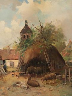 19TH C. SIGNED CONTINENTAL OIL ON CANVAS LANDSCAPE PAINTING