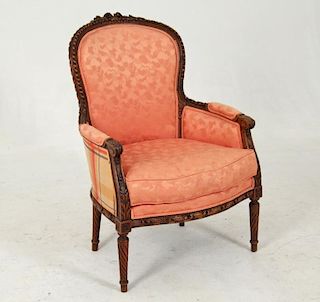 19TH C. PROVINCIAL LOUIS XV STYLE CARVED WALNUT BERGERE