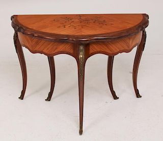 LOUIS XV STYLE KINGWOOD, ROSEWOOD AND MARQUETRY INLAID GAME TABLE
