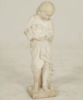 ITALIAN WHITE CARRARA CARVED SCULPTURE OF YOUNG GIRL