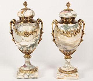 PAIR OF FRENCH GILT BRONZE MOUNTED MARBLE COUPS