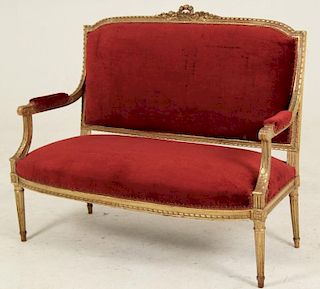 FRENCH LOUIS XVI STYLE GOLD GILT CARVED SETTEE