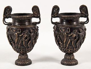 PAIR OF FRENCH RESTORATION STYLE BRONZE URNS