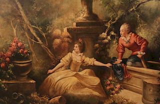 MANNINO, PALACIAL OIL ON CANVAS FRENCH COURTING SCENE PAINTING