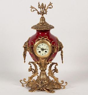 FRENCH GILT BRONZE AND PORCELAIN MOUNTED CLOCK
