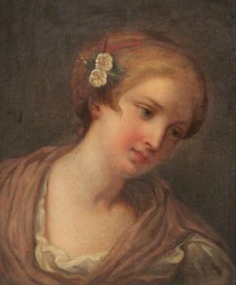 FRENCH 19TH C. FRAMED OIL ON CANVAS PORTRAIT OF YOUNG WOMAN