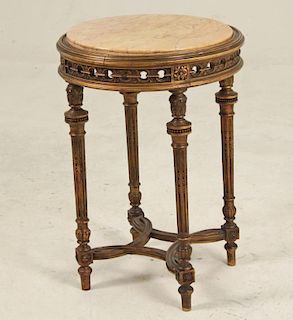 LOUIS XVI STYLE CARVED GILTWOOD MARBLE TOP STAND