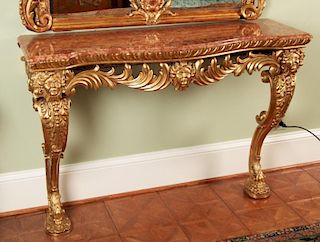 ITALIAN CARVED GILTWOOD NEO-CLASSICAL MARBLE TOP CONSOLE