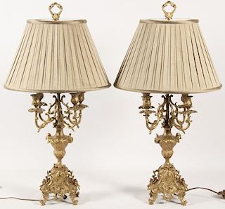 PAIR OF FRENCH POLISHED BRONZE 5 LIGHT CANDELABRA