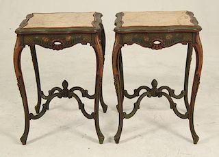 PAIR OF DECORATIVE ITALIAN POLYCHROME MARBLE TOP STANDS