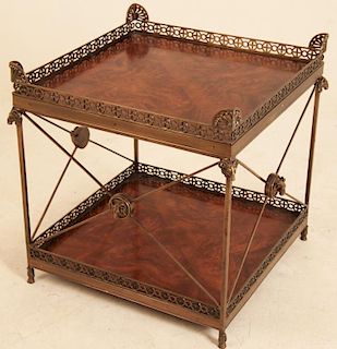 FRENCH DIRECTOIRE STYLE CROTCH MAHOGANY TWO TIER TABLE