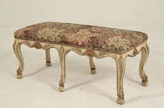 LOUIS XV STYLE POLYCHROME AND GOLD GILT CARVED WINDOW BENCH