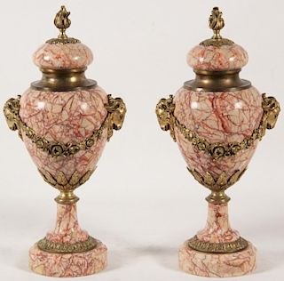 PAIR OF FRENCH BRONZE MOUNTED MARBLE CASSOLETTES