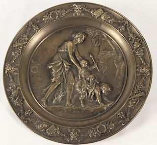 16" FRENCH BRONZE CHARGER WITH CENTER RESERVE OF MOTHER WITH CHILD