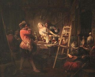 HERBSTHOFFER, 19TH C. OIL ON CANVAS INTERIOR SCENE PAINTING