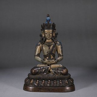 A gilding copper Guanyin bodhisattva statue