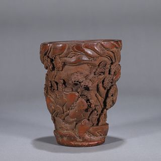 A figure carved bamboo jue cup