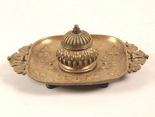 FRENCH ART NOVEAU AND PERSIAN INFLUENCE BRONZE FOOTED INKWELL