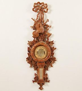 LOUIS XVI STYLE CARVED PINE PICKLED BAROMETER