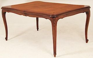 LOUIS XV STYLE CARVED MAHOGANY INLAID DINING TABLE