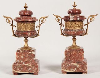 PAIR OF FRENCH ROUGE MARBLE COUPS