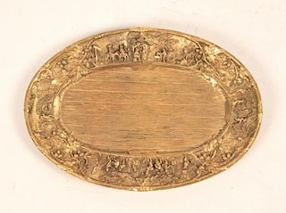 GILT BRONZE OVAL TRAY WITH INTRICATE RELIEF WORK