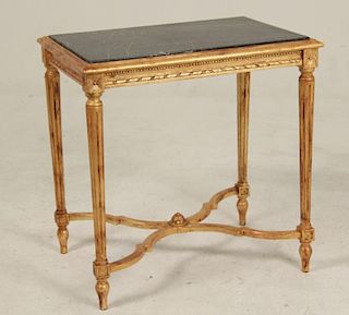 LOUIS XVI STYLE GOLD GILT CARVED WOOD MARBLE TOP SALON TABLE