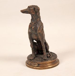 ANIMALIER BRONZE OF SEATED DOG WITH BASE MARKED F. SOUCHAL PARIS