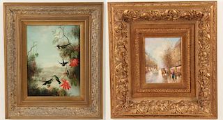 TWO DECORATIVE 20TH C. OIL PAINTINGS