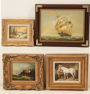 GROUP OF 4 DECORATIVE FRAMED OIL PAINTINGS