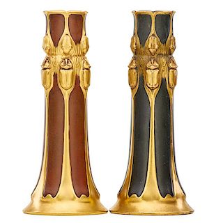 CHRISTOFLE Two bronze scarab vases