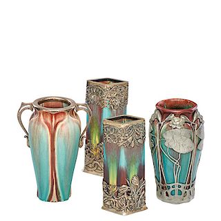 EUGENE BAUDIN Four vases with metal mounts