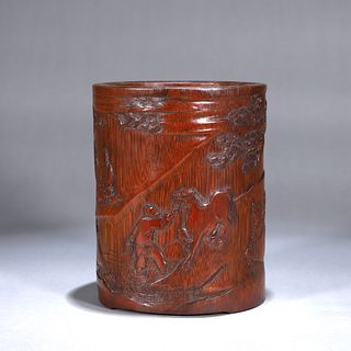 A horse carved  bamboo brush pot