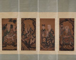 4 scrolls of Chinese arhat painting, Unknown mark