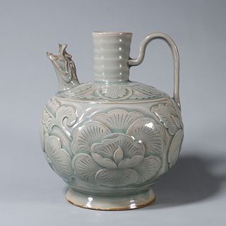 A carved Yaozhou kiln porcelain dragon head ewer
