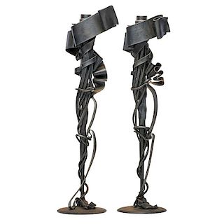 ALBERT PALEY Two large candlesticks