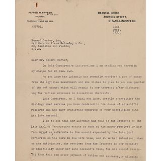Howard Carter: Letter from Solicitor on Carnarvon&#39;s Payment