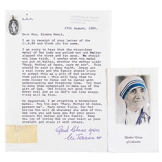 Mother Teresa Typed Letter Signed with Miraculous Medal