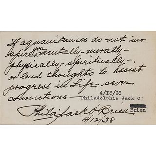 Philadelphia Jack O&#39;Brien Autograph Quote Signed