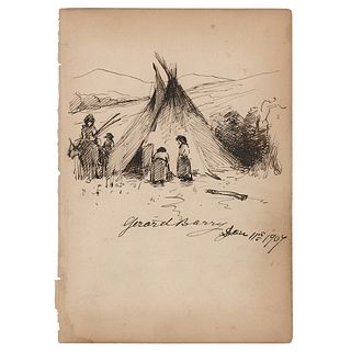 William Gerard Barry Original Sketch of Native Americans