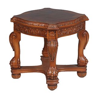 Chippendale Style Banded Walnut Lamp Table, 20th/21st c., the banded stepped top over a gadroon edged frieze on four scrolled legs with ball and claw 