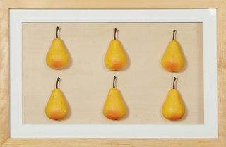 Six Framed Pears, mixed media on wood panel, presented in a shadowbox frame, Framed H.- 10 1/2 in., W.- 16 1/2 in.