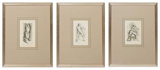 After Juan Arnan (Spain, 1595-1683), Three Classical Male Nude Etchings, consisting of a nude male athlete carrying a baton; a seated male nude wieldi