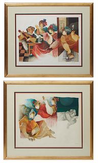 Alvar Sunol Munoz-Ramos (Spain/France, 1935- ), "Chanson Boheme," and "Acte III - Trio L'Cartes," 1982, pair of limited edition embossed lithographs f
