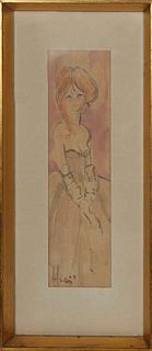 Hrair Dirabakirian (Lebanon, 1946-), "Portrait of a Young Girl," 20th c., watercolor on paper, signed lower left, presented in a shadowbox gilt frame,