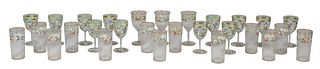 Twenty-Eight Piece Set of Hand Painted Glassware, 20th c, consisting of 12 white wines, 3 red wines, and 13 tumblers, Wines- H.- 5 7/8 in., Dia.- 3 in