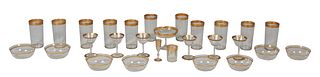 Twenty Eight Piece Set of Gilt Banded Glassware, 20th c., consisting of 11 tumblers, 6 sherries, 8 bowls, a liqueur glass, a small tumbler, and a foot