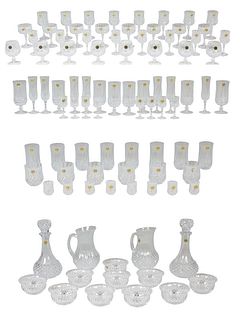 French Ninety-Two Piece Set of Crystal, 20th c., by "Cristal D'Arques," consisting of 7 champagne flutes, 8 red wines, 8 white wines, 8 water tumblers